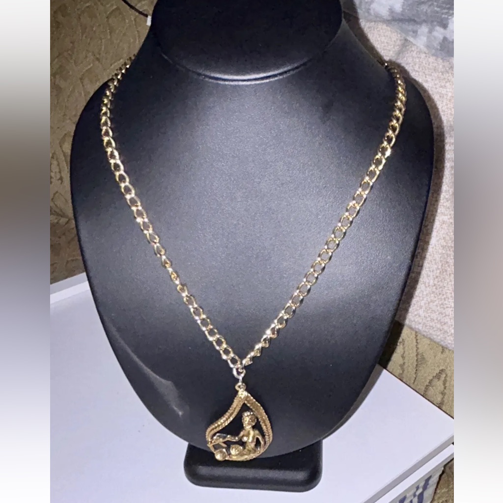 Tortolani Heavy Gold Tone Metal Libra Zodiac Astrology Pendant Necklace